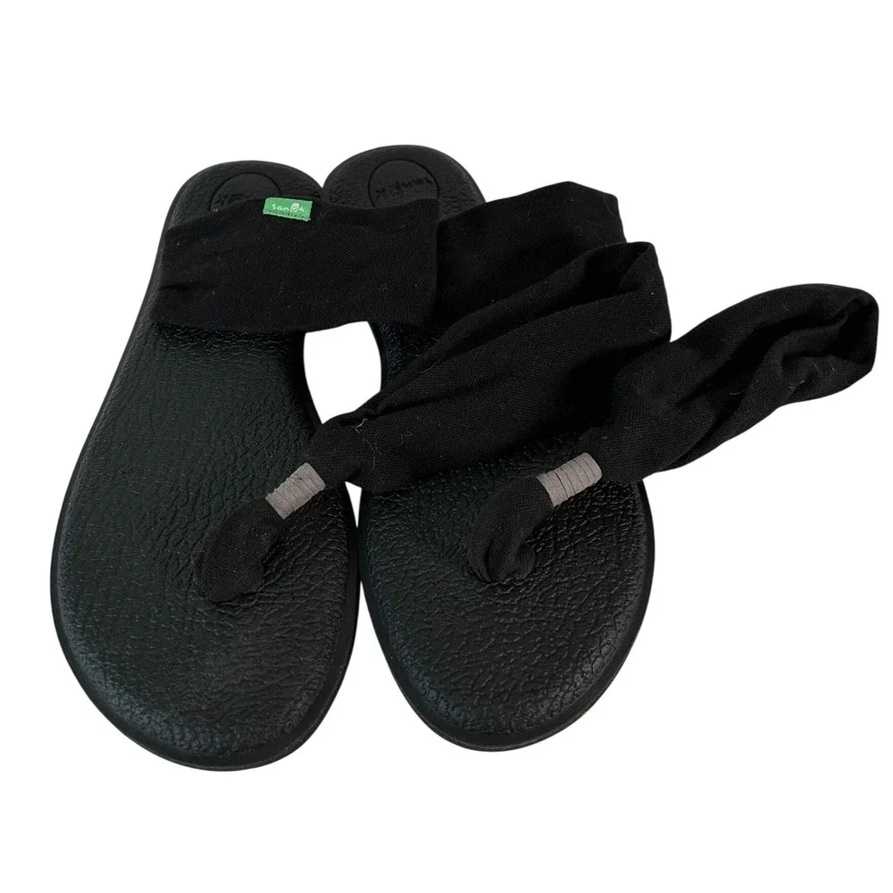 Sanuk Yoga Sling 2 Black Fabric Thong Sandals SWS10001 Womens Size 7